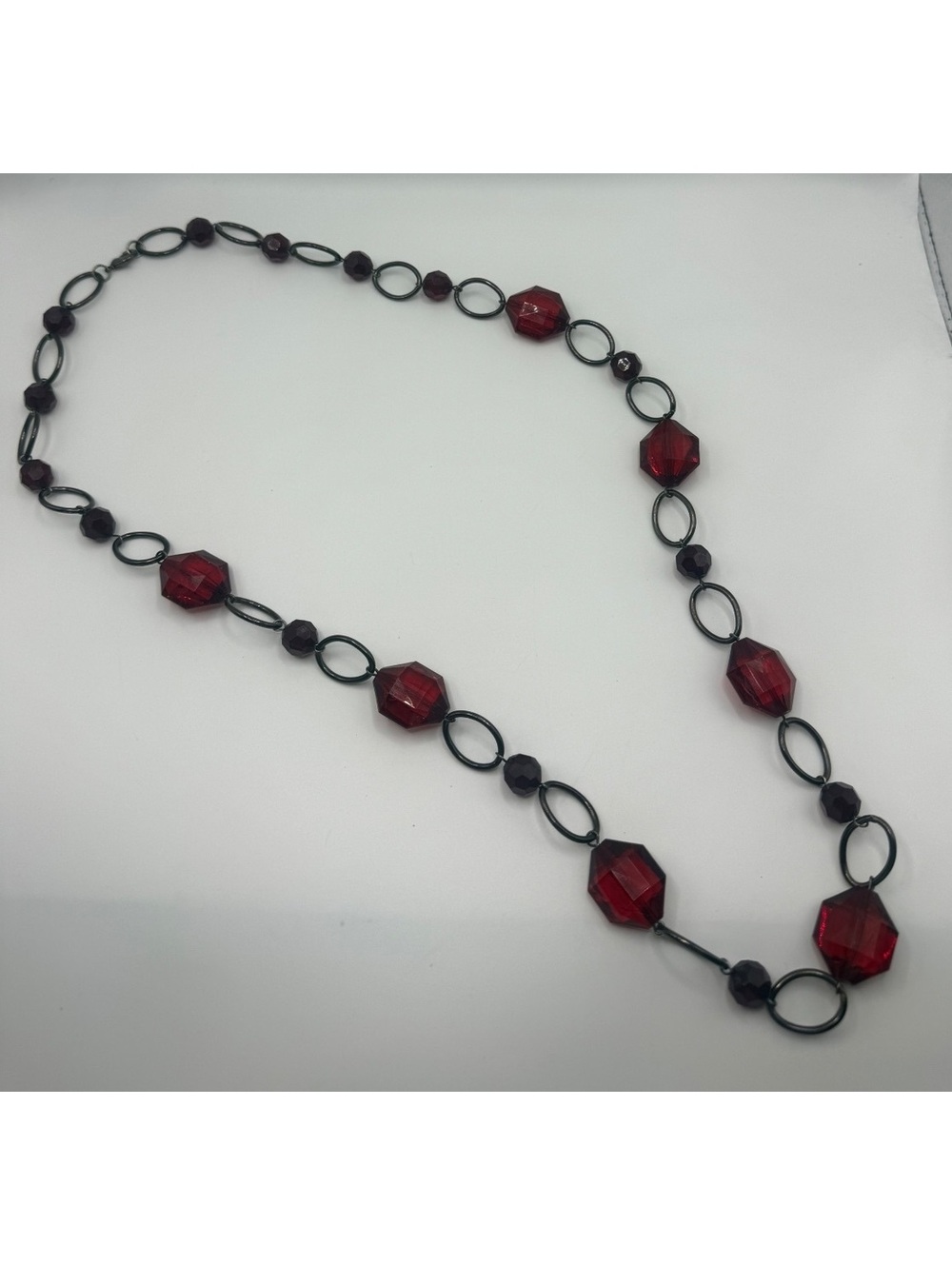 gothic-style red chain beaded necklace